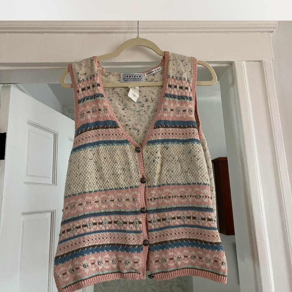 Jantzen Pink and Blue Cardigan Sweater
